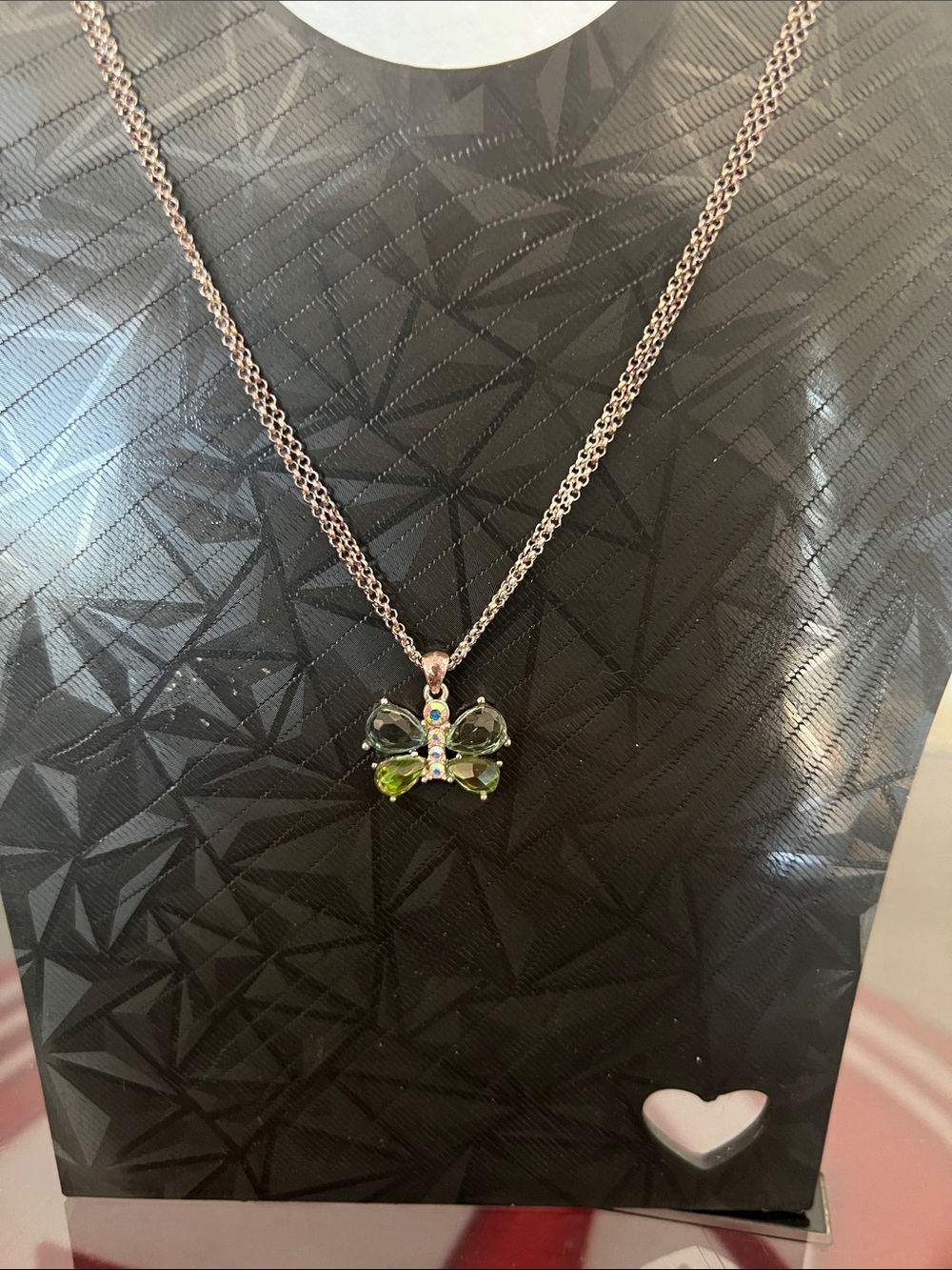 Avon Butterfly Green Crystal Pendant Necklace. Dbl strand. NIB. Pretty!!! - Picture 6 of 8
